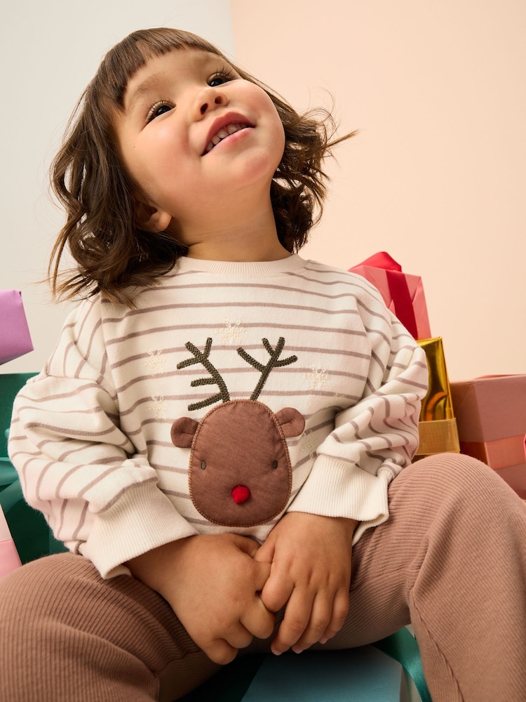 Neutral Reindeer Long Sleeve Top and Flare Set (3mths-7yrs) - Image 3 of 3