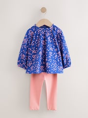 Blue Ditsy Floral Long Sleeve Blouse and Leggings Set (3mths-7yrs) - Image 4 of 8
