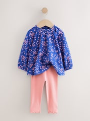Blue Ditsy Floral Long Sleeve Blouse and Leggings Set (3mths-7yrs) - Image 5 of 8