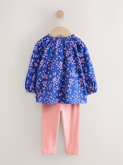 Blue Ditsy Floral Long Sleeve Blouse and Leggings Set (3mths-7yrs) - Image 6 of 8