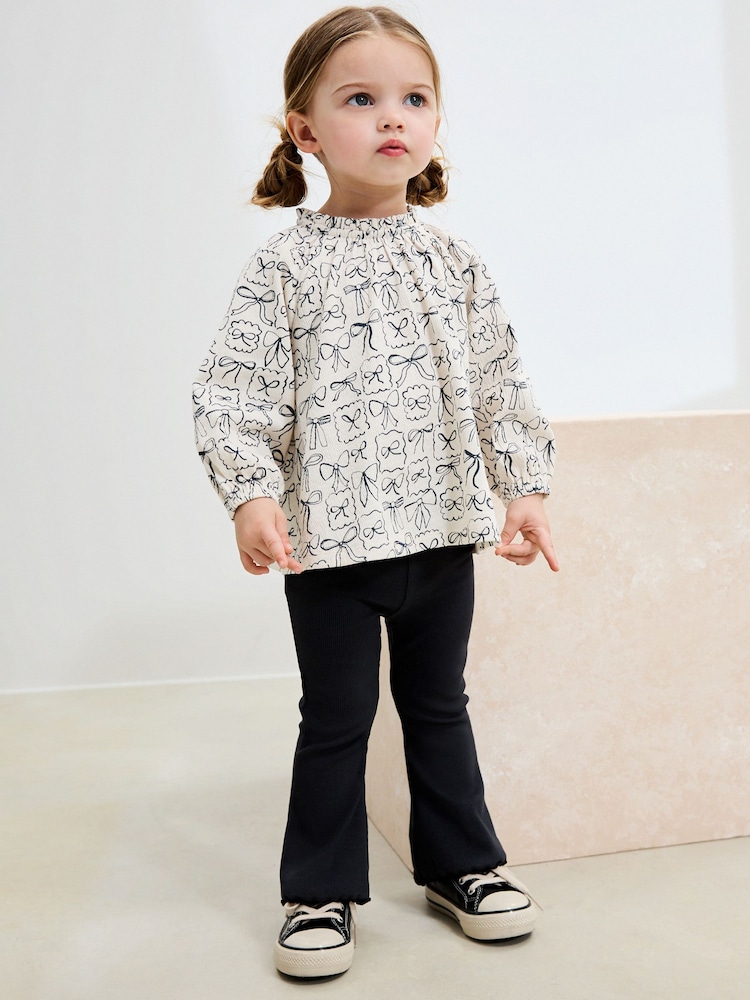 Black/White Bows Long Sleeve Blouse and Leggings Set (3mths-7yrs) - Image 1 of 9