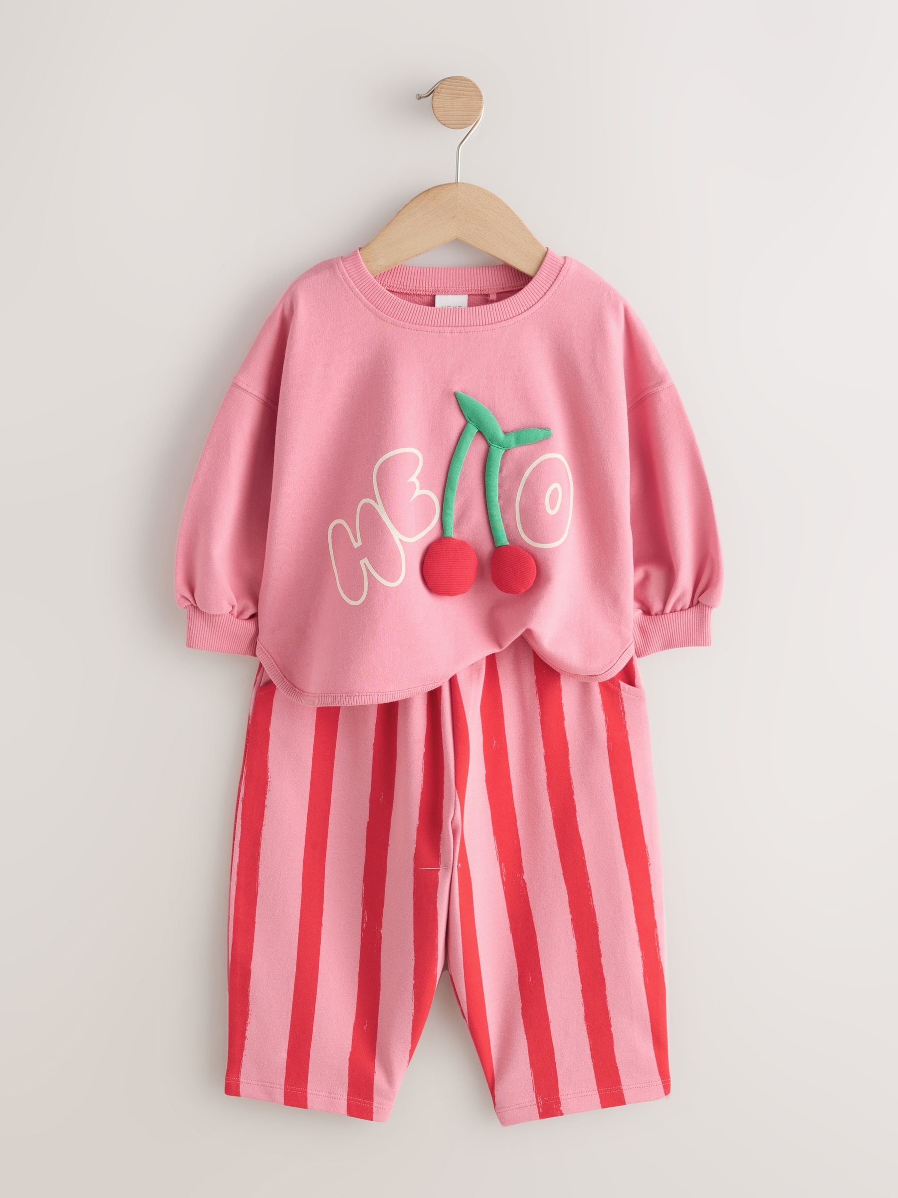 Buy Pink Padded Cherry Long Sleeve Top and Barrel Trousers Set