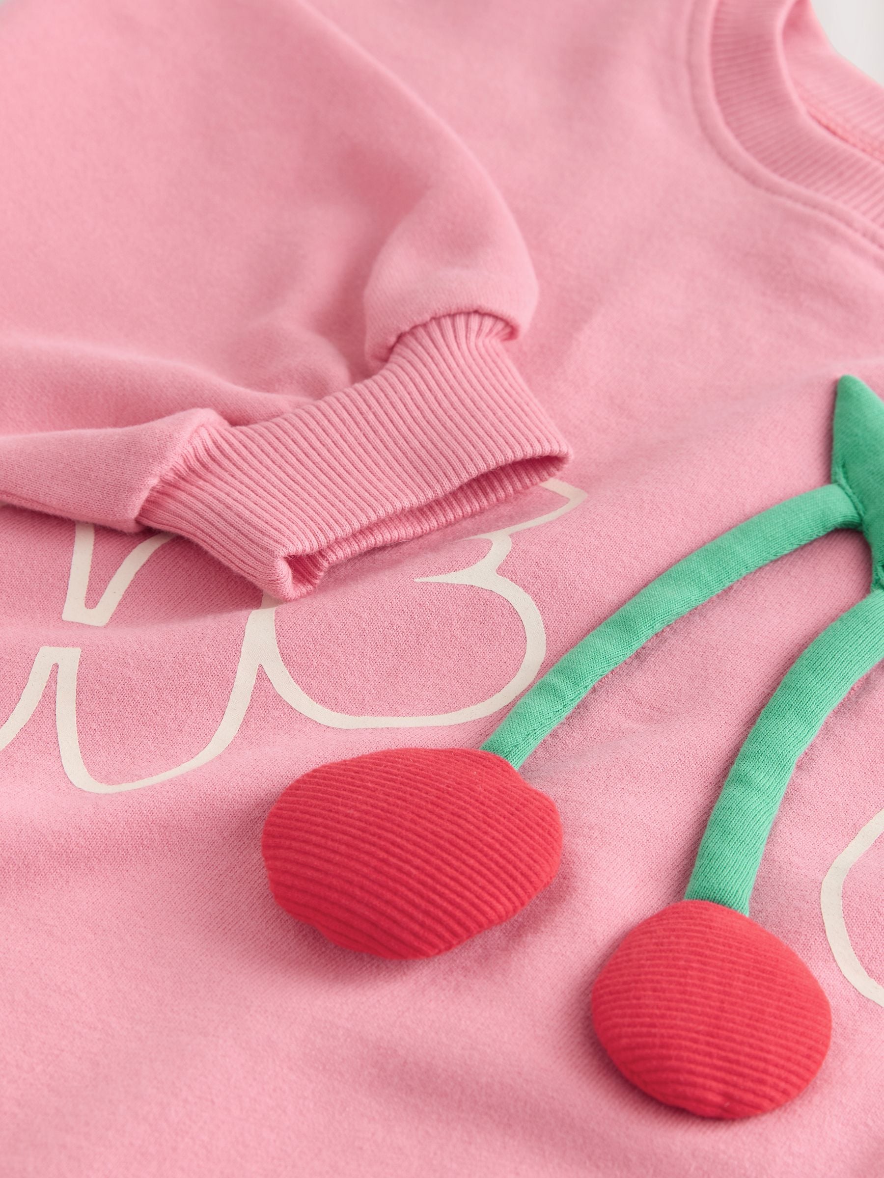 Buy Pink Padded Cherry Long Sleeve Top and Barrel Trousers Set