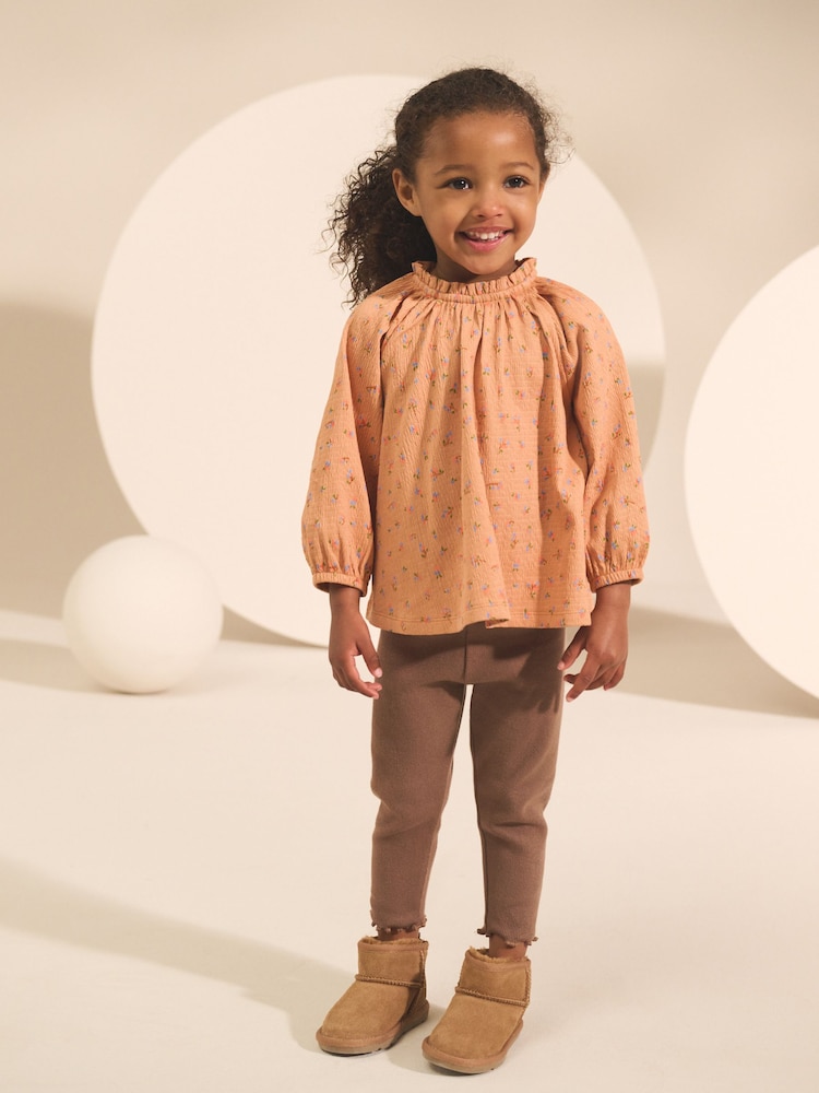 Orange Ditsy Floral Long Sleeve Blouse and Leggings Set (3mths-7yrs) - Image 1 of 10