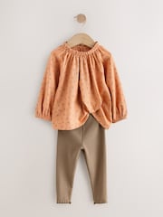 Orange Ditsy Floral Long Sleeve Blouse and Leggings Set (3mths-7yrs) - Image 5 of 10