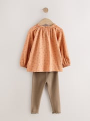 Orange Ditsy Floral Long Sleeve Blouse and Leggings Set (3mths-7yrs) - Image 6 of 10