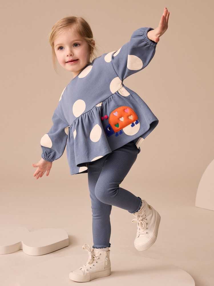 Navy Ladybird Long Sleeve Peplum Top and Leggings Set (3mths-7yrs) - Image 1 of 4 Navy Ladybird Long Sleeve Peplum Top and Leggings Set (3mths-7yrs) - Image 1 of 4
