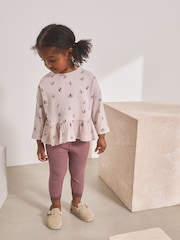 Mauve Purple Ditsy Floral Ribbed Long Sleeve Top and Leggings Set (3mths-7yrs) - Image 1 of 3