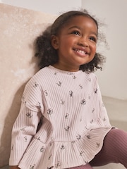 Mauve Purple Ditsy Floral Ribbed Long Sleeve Top and Leggings Set (3mths-7yrs) - Image 2 of 3