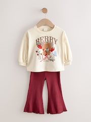 Berry Red Bear Character Long Sleeve Top and Flare Set (3mths-7yrs) - Image 4 of 7
