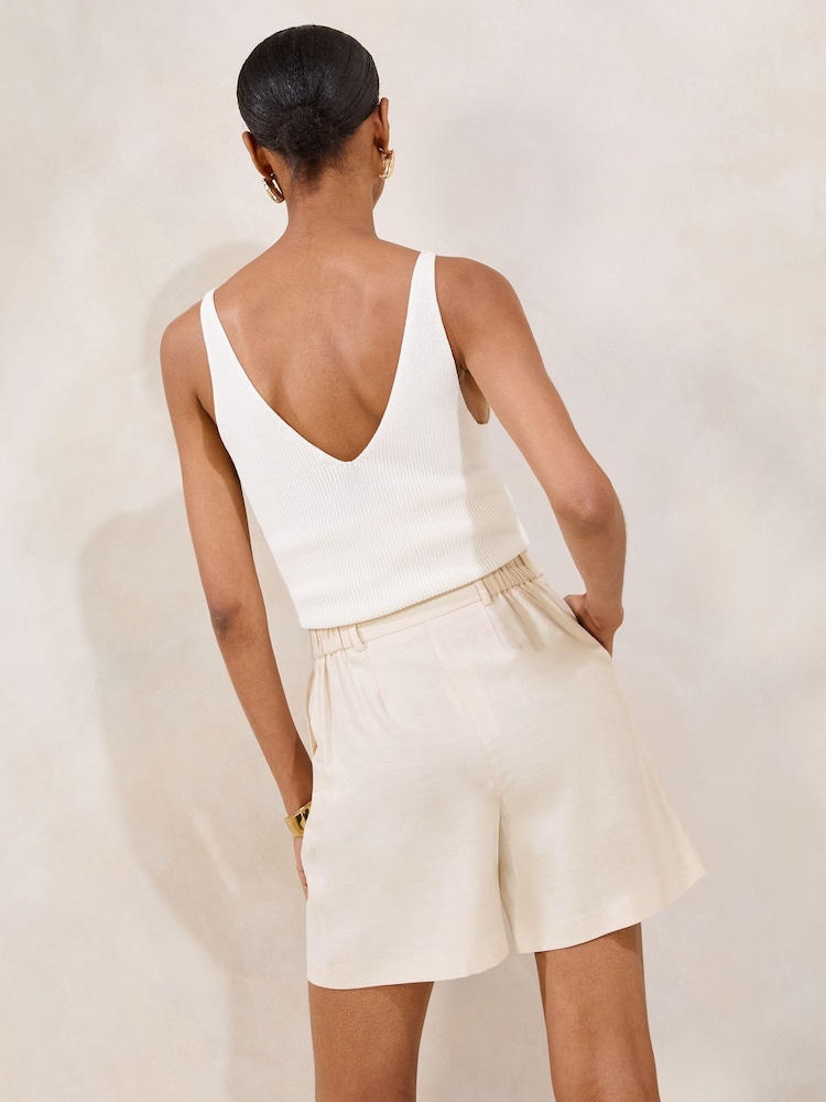 Lipsy Natural Pleated Shorts With Tab Detailing - Image 4 of 4