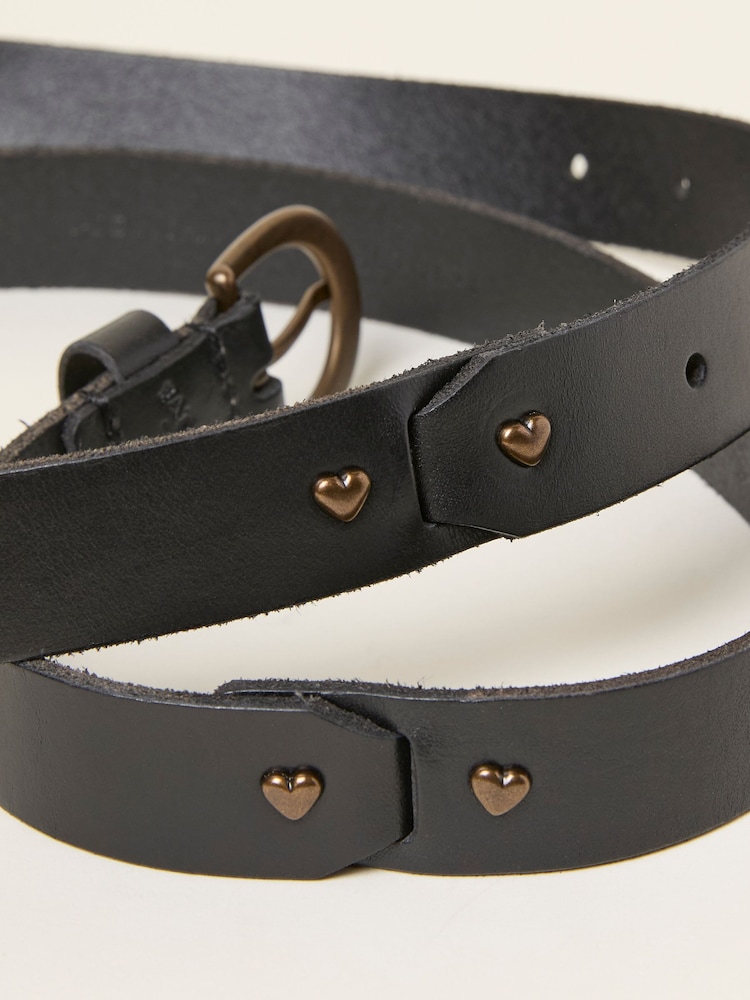 FatFace Black Heart Stud Detail Leather Belt - Image 2 of 2