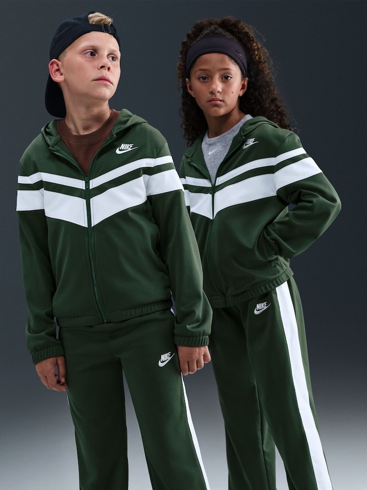 Nike Fir Green DriFIT mixed Material Chevron Tracksuit - Image 1 of 7 Nike Fir Green DriFIT mixed Material Chevron Tracksuit - Image 1 of 7