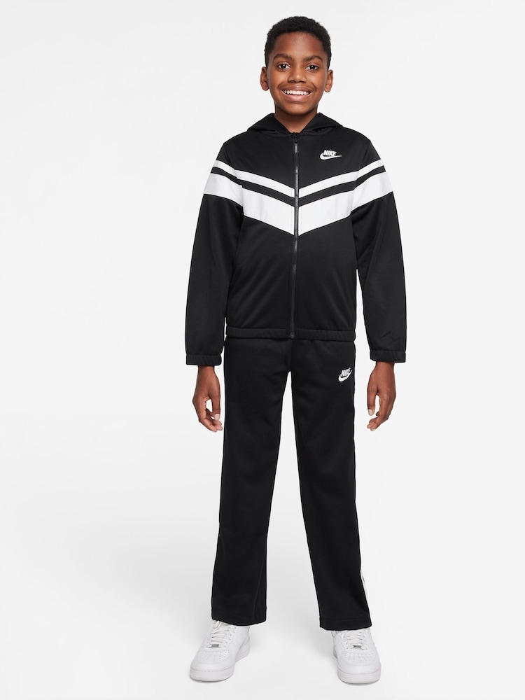 Nike Black DriFIT mixed Material Chevron Tracksuit - Image 1 of 3 Nike Black DriFIT mixed Material Chevron Tracksuit - Image 1 of 3