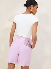 Lipsy Lilac Pleated Shorts With Tab Detailing - Image 4 of 4
