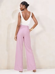 Lipsy Lilac Purple High Waisted Wide Leg Tailored Trousers - Image 4 of 5