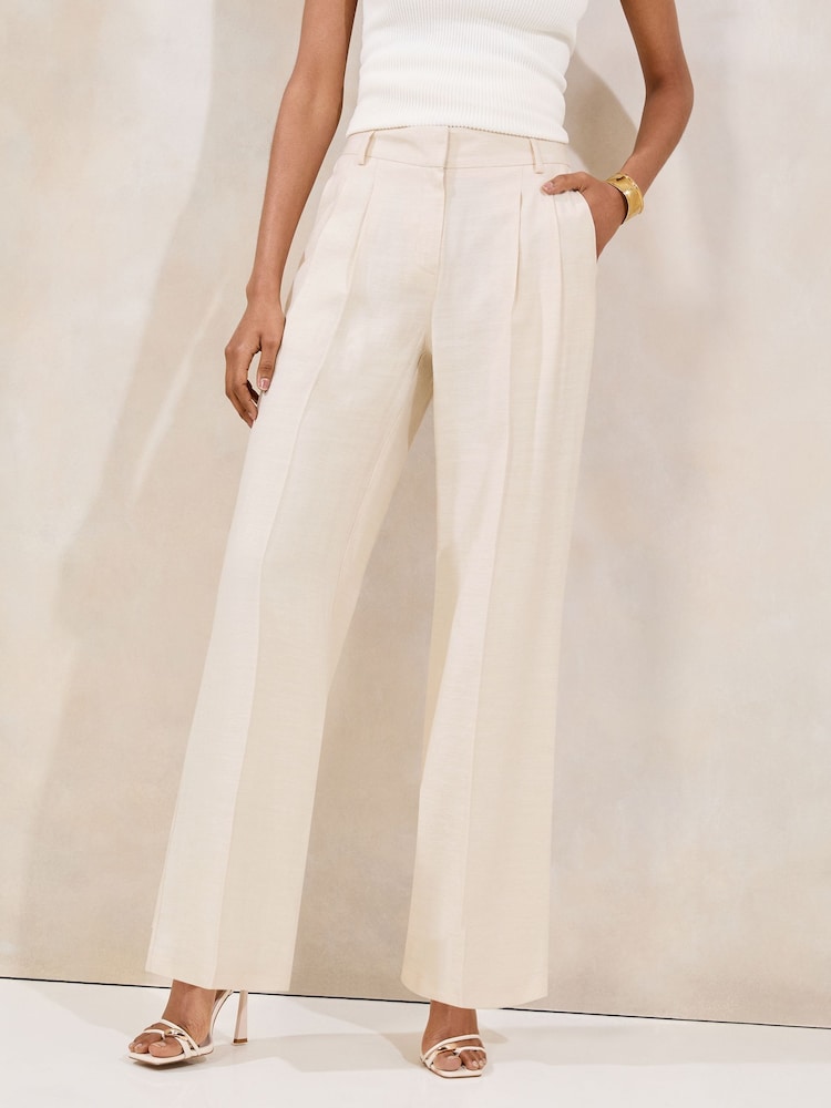 Lipsy Neutral High Waisted Wide Leg Tailored Trousers - Image 1 of 4 Lipsy Neutral High Waisted Wide Leg Tailored Trousers - Image 1 of 4