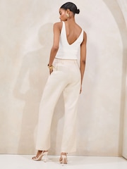 Lipsy Neutral High Waisted Wide Leg Tailored Trousers - Image 4 of 4