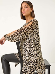 Roman Natural Animal Print Metallic Top - Image 1 of 5
