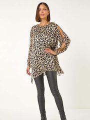 Roman Natural Animal Print Metallic Top - Image 2 of 5