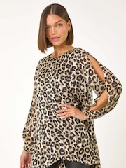 Roman Natural Animal Print Metallic Top - Image 4 of 5