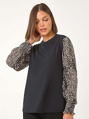 Roman Black 2-In-1 Print Mesh Sleeve Top - Image 1 of 5