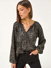 Roman Black Animal Print Shimmer Blouse - Image 1 of 5
