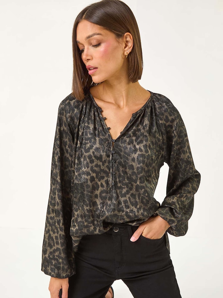 Roman Black Animal Print Shimmer Blouse - Image 1 of 5