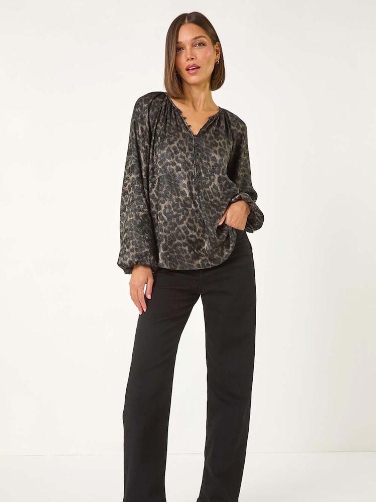 Roman Black Animal Print Shimmer Blouse - Image 2 of 5