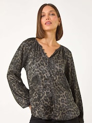 Roman Black Animal Print Shimmer Blouse - Image 4 of 5