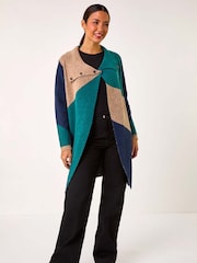 Roman Green Colourblock Button Collar Knit Cardigan - Image 1 of 5