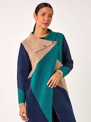 Roman Green Colourblock Button Collar Knit Cardigan - Image 2 of 5
