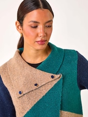 Roman Green Colourblock Button Collar Knit Cardigan - Image 4 of 5