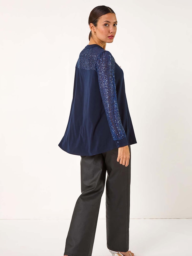 Blue - Roman Sequin Embellished Detail Blouse - Image 2 of 5