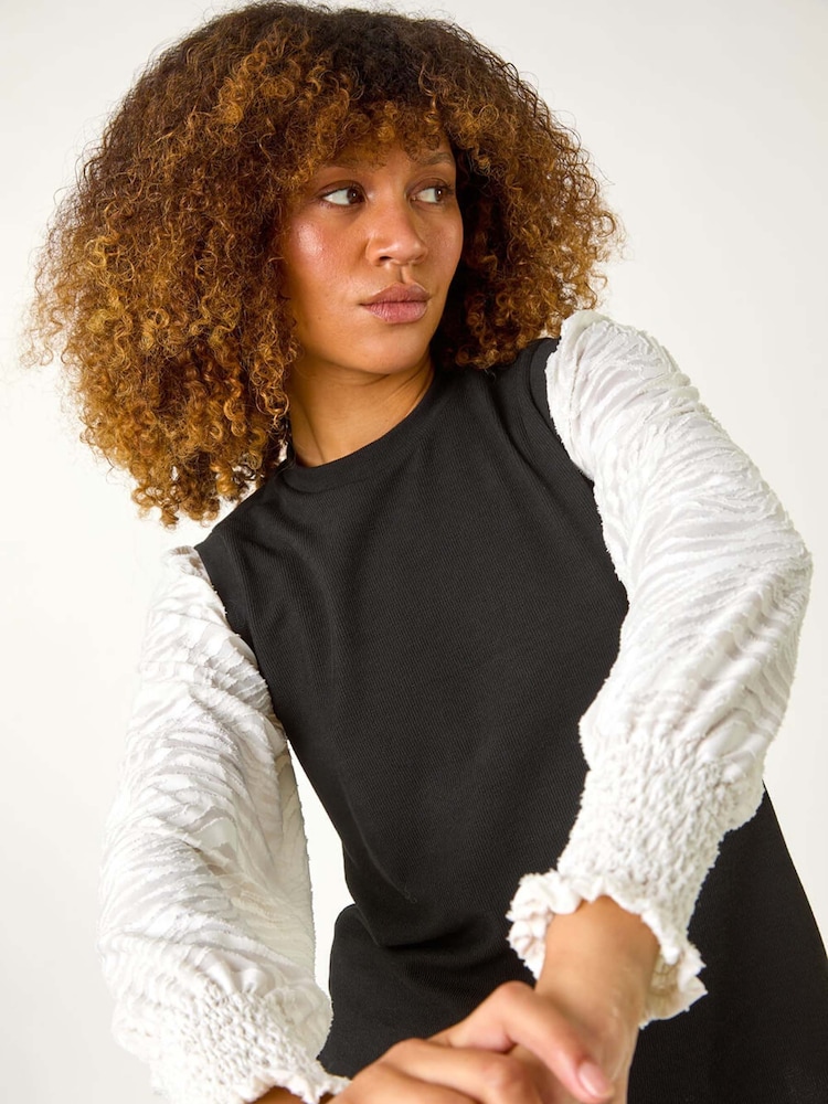 Roman Black 2-In-1 Animal Print Sleeve Top - Image 1 of 5