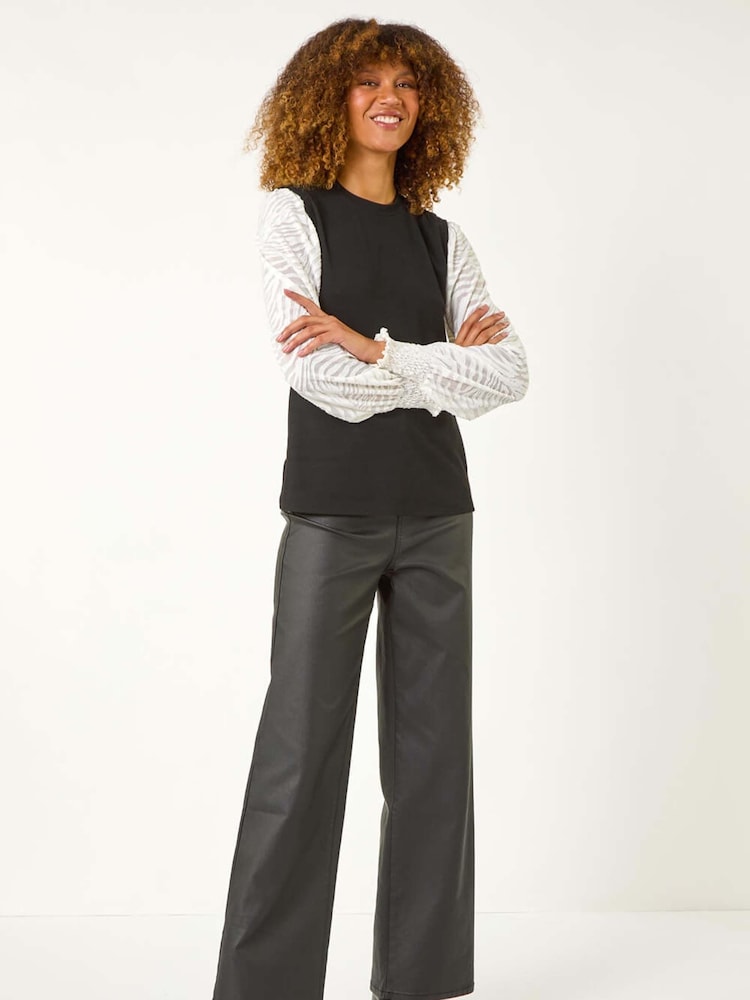 Roman Black 2-In-1 Animal Print Sleeve Top - Image 2 of 5