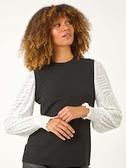 Roman Black 2-In-1 Animal Print Sleeve Top - Image 4 of 5
