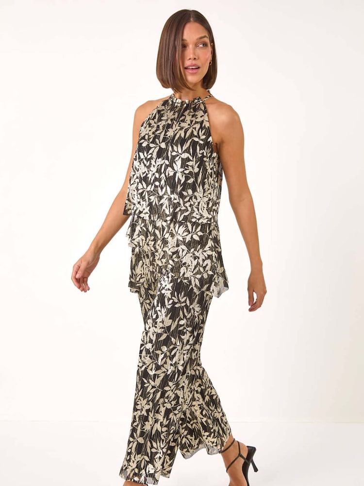 Roman Abstract Foil Print Plisse Jumpsuit - Imagen 1 de 5