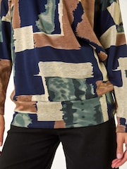 Roman Brown Absract Print Banded Hem Stretch Top - Image 5 of 5