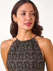 Roman Metallic Blouson Halter Neck Stretch Midi Dress - Image 4 of 5