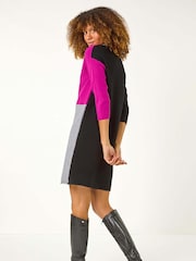 Roman Pink Colour Block Ribbed Knit Dress - Image 2 of 5
