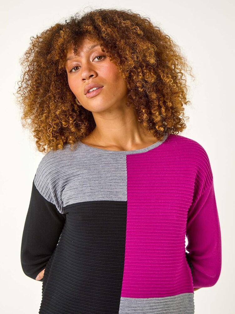 Roman Pink Colour Block Ribbed Knit Dress - Image 4 of 5