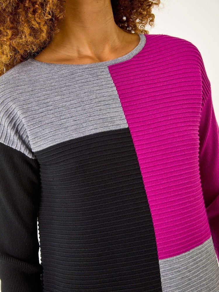 Roman Pink Colour Block Ribbed Knit Dress - Image 5 of 5