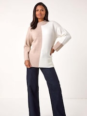 Roman White Contrast Colour Block Knit Jumper - Image 2 of 5