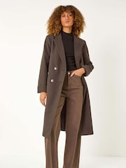 Roman Brown Belted Double Breasted Coat - Image 2 of 5