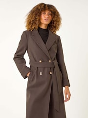 Roman Brown Belted Double Breasted Coat - Image 4 of 5