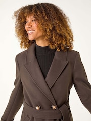 Roman Brown Belted Double Breasted Coat - Image 5 of 5