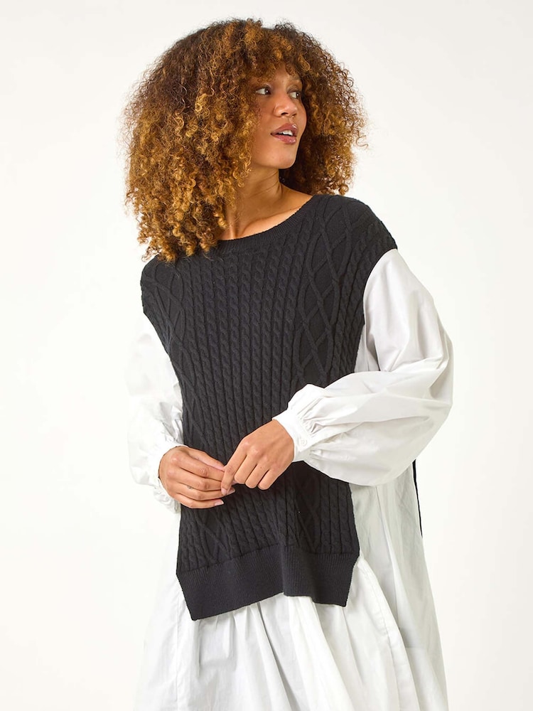 Blanc - Pull Roman 2 en 1 en maille à empiècement - Image 4 of 5