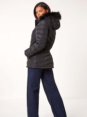 Roman Black Faux Fur Hooded Quilt Coat - Image 3 of 5