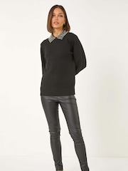 Roman Black Faux Pearl Collar Jumper - Image 2 of 5